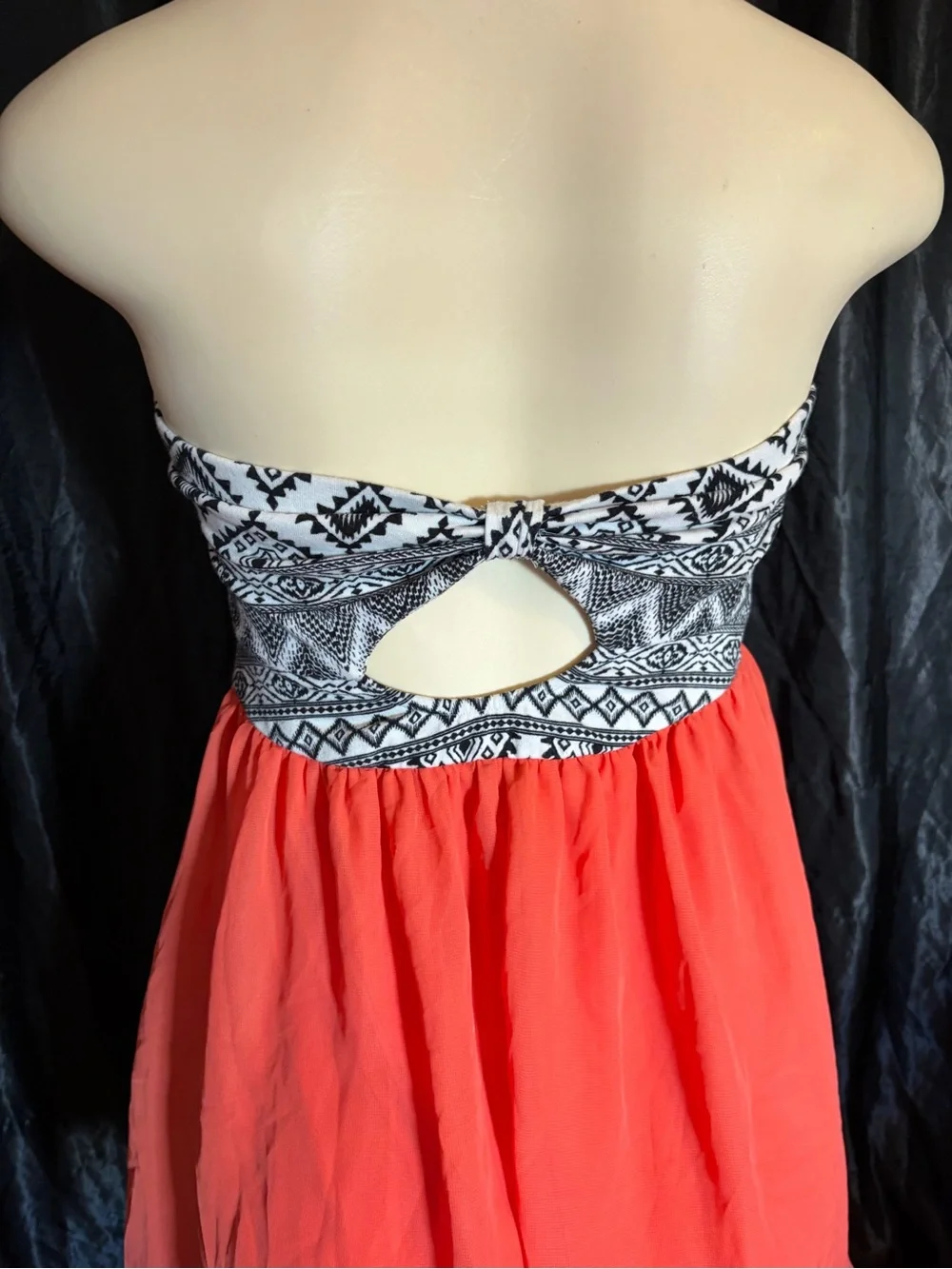 Sequin Hearts Black & Coral Strapless Patterned Skater Dress